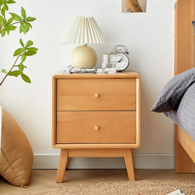 

Простой современный прикроватный шкаф, ночной столик из натурального дерева с двумя выдвижными ящиками, мебель для дома, практичный шкаф дл...