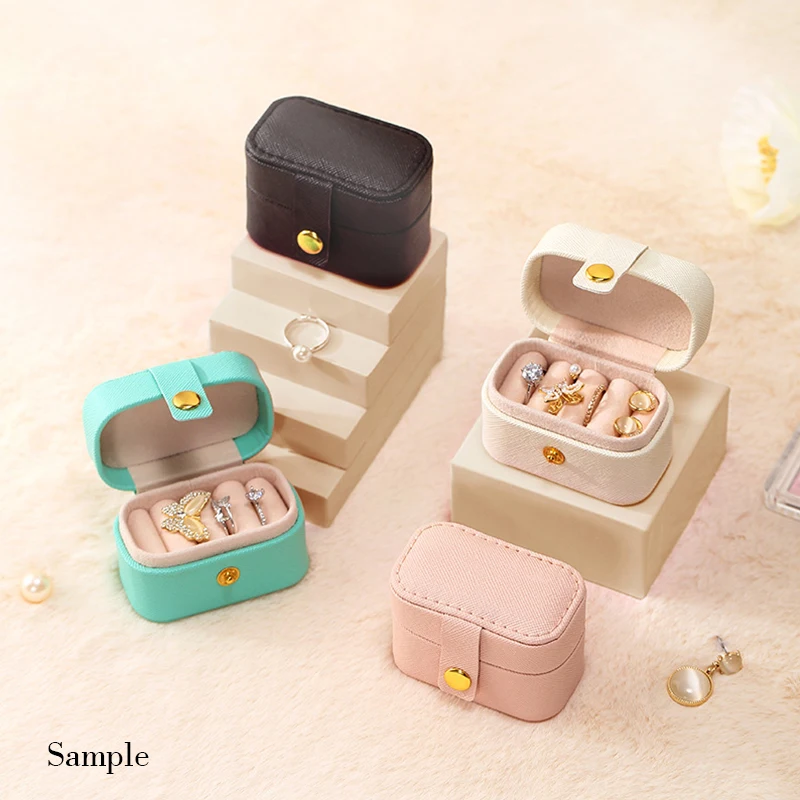 

Portable Jewelry Organizer Small Display Travel Simple Mini Gift Case Boxes Leather Earring Necklace Ring Holder Packaging Box