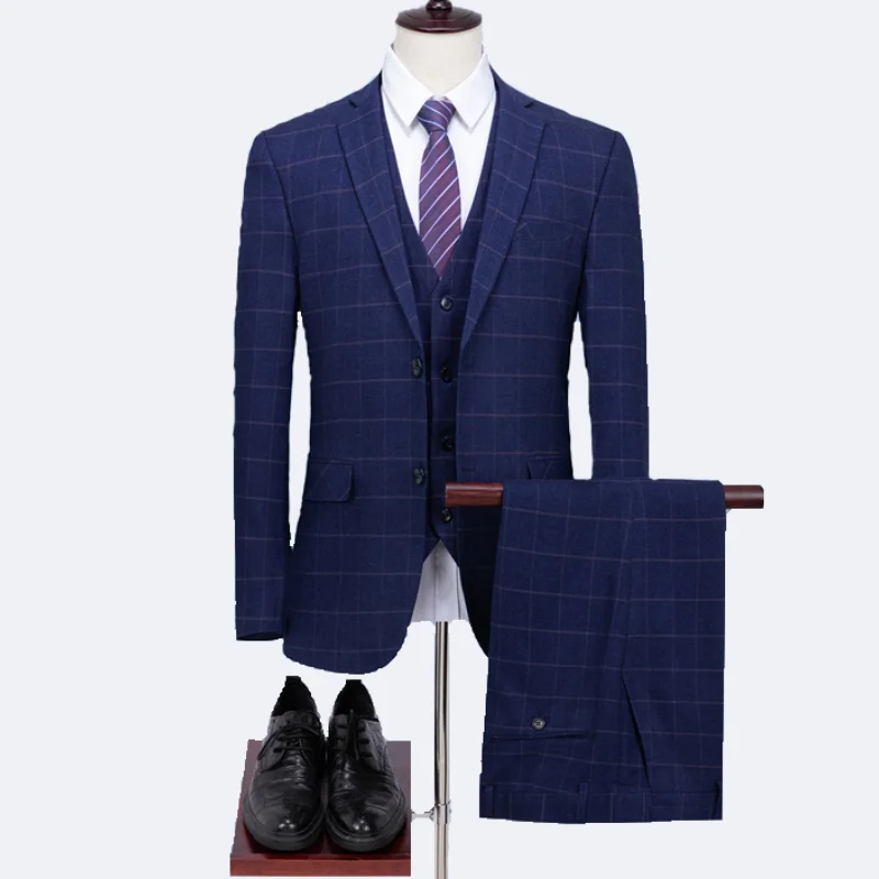 

(Пиджак + жилет + брюки) мужской костюм из 3 предметов/мужской свадебный новый деловой костюм в клетку роскошный облегающий пиджак и брюки