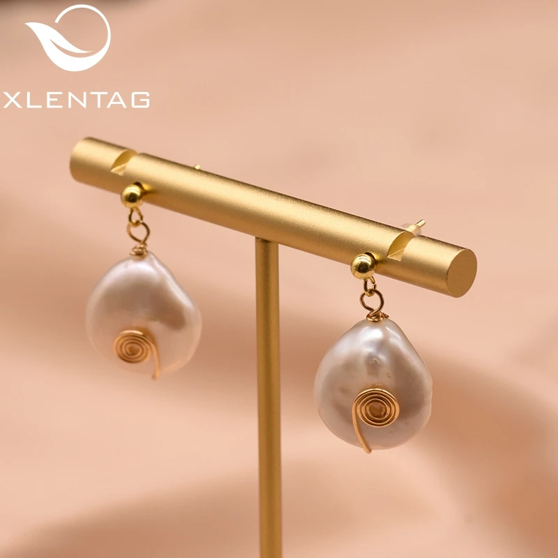 

XlentAg Funny Natural Semi-Baroque Pearl Drop Earrings For Women Accessories Handmade Party Gift Of Love Fashion Jewerly GE0867