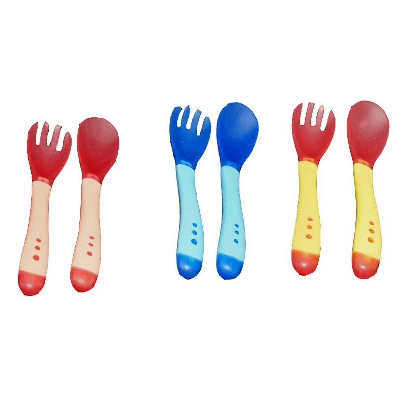 2pcs/set Temperature Sensing Spoon Fork for Baby Safety Feeding 0~2 Years Old Child Dining Spoon Tableware Tongue Anti Scald