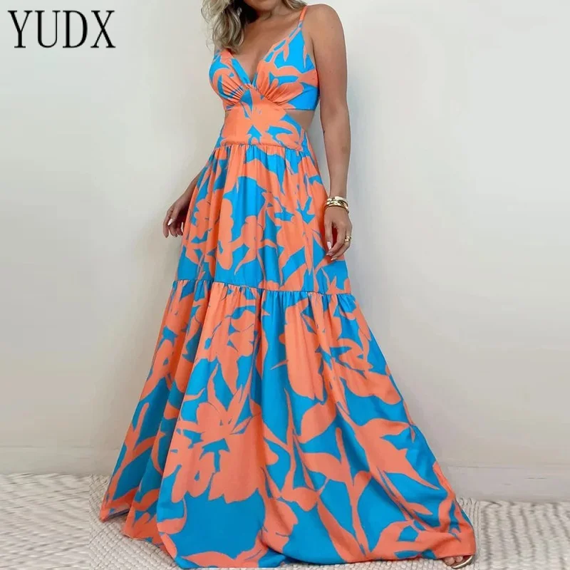 

Spring 2023 New Temperament Long Dress Fresh Sweet Style Sling Backless Lace up Large Swing Pleated Dress