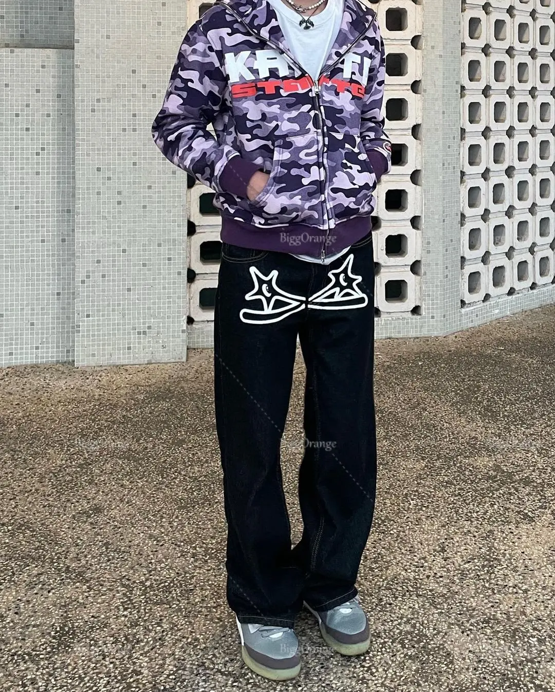 

LN High Quality Star Print Jeans Baggy Slouchy Mens Pants New American Clothes Men Y2k Fashion Loose Straight Wide Leg