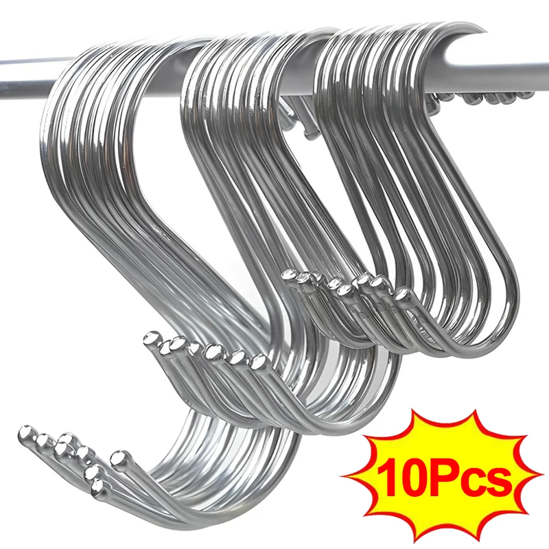 

Plants Multi-function Hook Clothes Hanger Bags Stainless Bedroom Rack Hook Towels Steel Hanging Kitchen S-shape 10pcs Railing