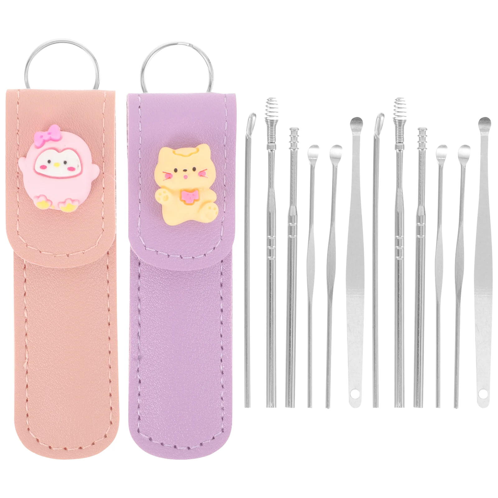 

2 Sets Earpick Earwax Removal Kit Stainless Steel Spoon Cleaner Cleaning Suite Tool Supplies