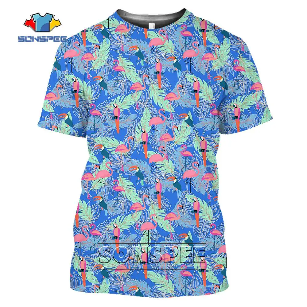 

Футболка мужская с 3D-принтом фламинго, гибискуса, Тропический гавайский топ с короткими рукавами, пляжный Повседневный Топ в стиле Харадзюк...