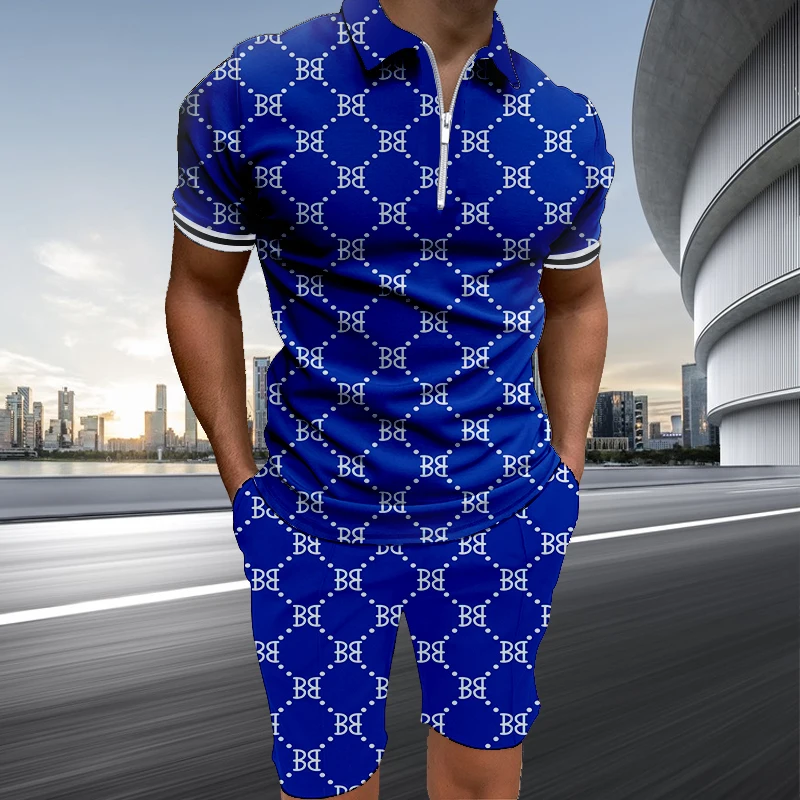 Luxury Brand Tracksuit Polo Shirt 2 Piece Set Outfits Summer Letter Print Men's Man Fashion Hawaiian Beach Vacation Short Sleeve