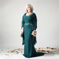 olive green chiffon mother of the bride dresses pleat v neck applique two piece with jacket plus size wedding party evening gown