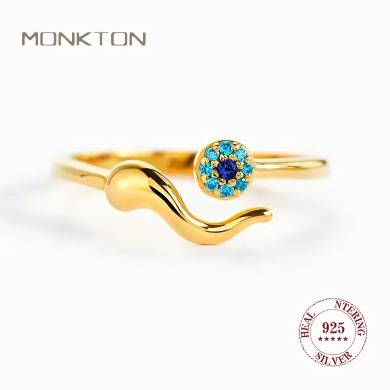 

Monkton 100% 925 Sterling Silver Engagement Ring Italian Blue Eye Ring Women's Simple Fashion Ring Zircon Women Jewelry Rings