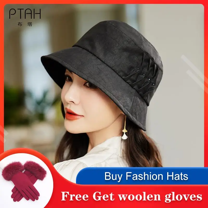 

[PTAH] Mulberry Silk Hat Women Sun Visors Holiday Hats Casual Lady Beach Sun Hats Foldable Wide Brim Anti-UV Fishing Cap UPF40+