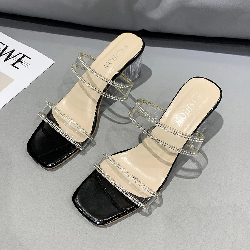 

Босоножки Феи фэн-шуй с бриллиантами и открытым носком женская летняя новая прозрачная обувь на высоком толстом каблуке с кристаллами 2023