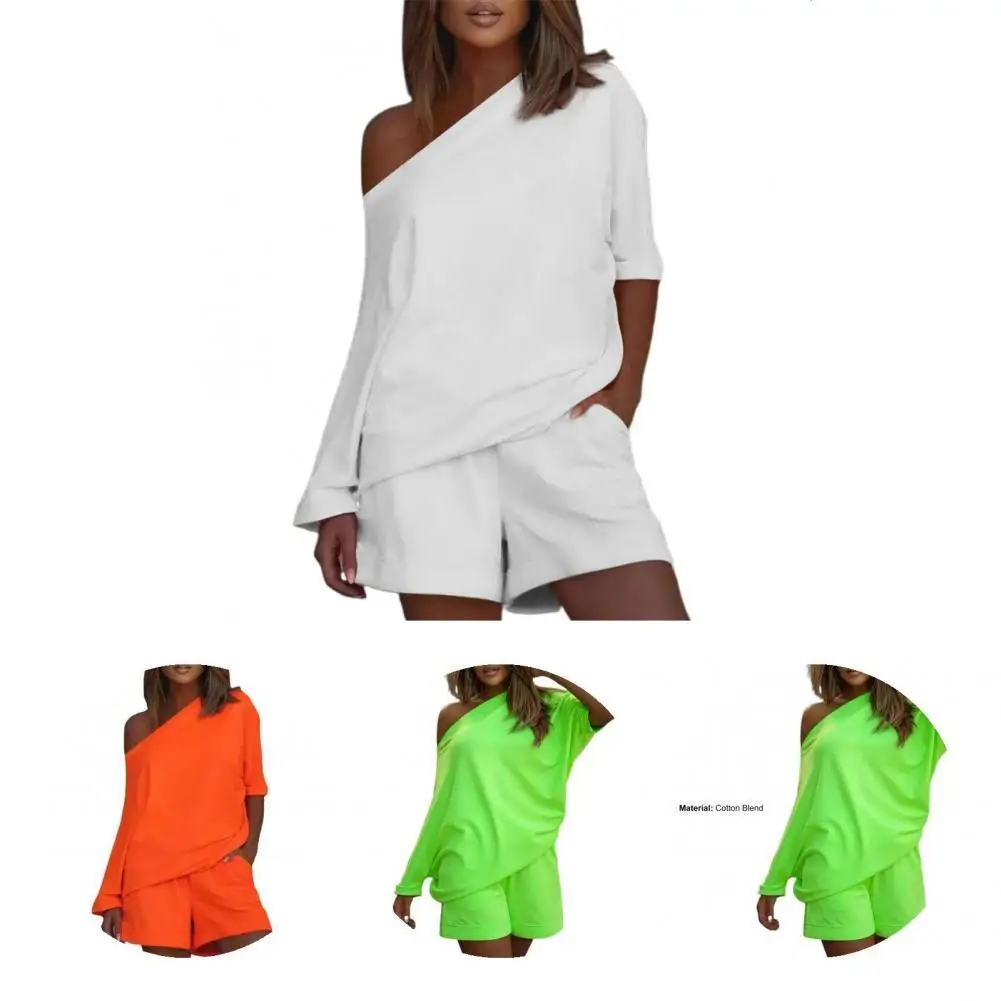 

2 Pcs/Set Chic Bright Women Tracksuit Set Summer Top Set Short Pants Energetic
