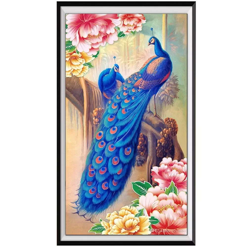 

diamond painting kit blue peacock animal mosaic art flower diamond embroidery rhinestone picture cross stitch home decoration
