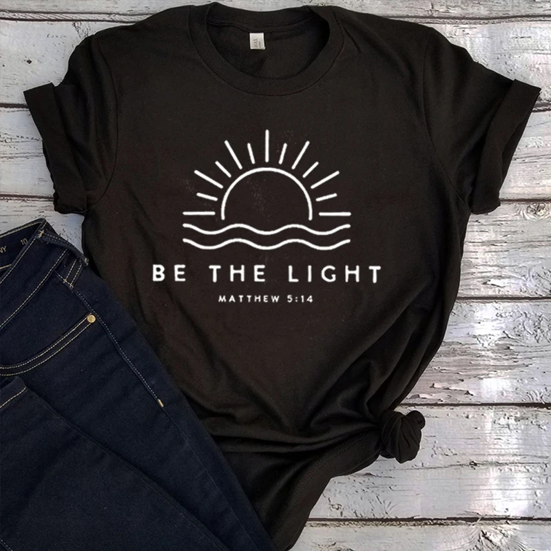 

The Light Tshirt Gift for Christians Bible Verse Tee Religious Vintage Clothes Faith Women T Shirt Church Tshirt Gothic M