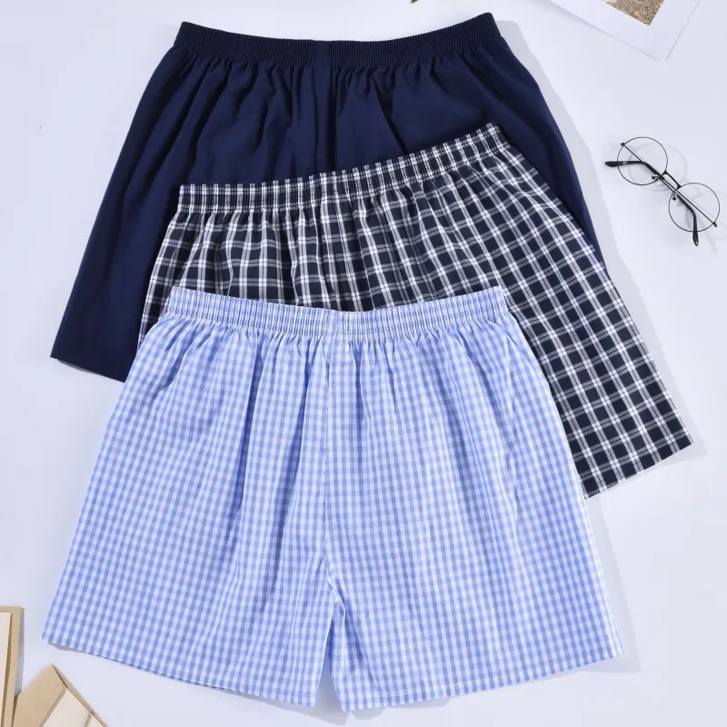 Боксеры мужские хлопковые в клетку нижнее белье свободные повседневные штаны