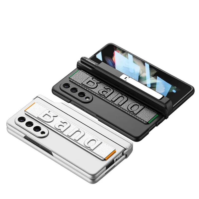 Luxury Case for Samsung Z Fold 3 Case with Elastic Wrist Band Shockproof Cover for Galaxy Z Fold3 Case with S Pen Slot