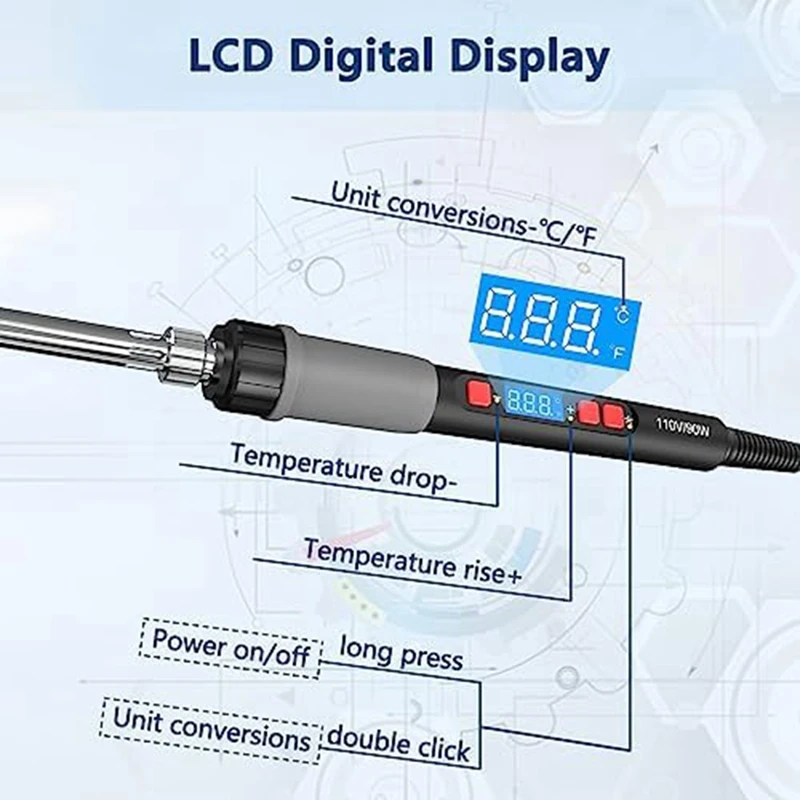 Soldering Iron Kit 80W LCD Digital Display Adjustable Temperature Solder 180 To 500°C For US Plug