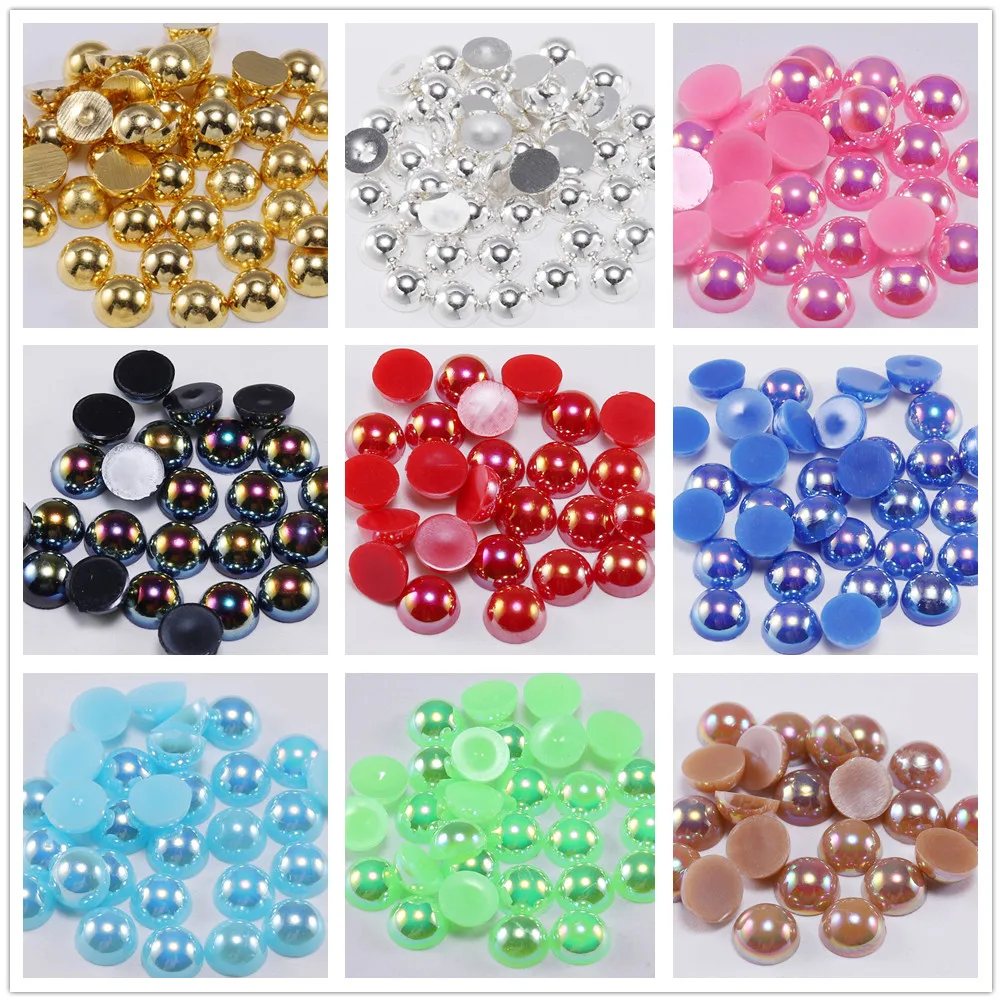 

2mm-14mm Semicircle Flat Bottom AB Color ABS Imitation Pearl Acrylic Resin Half Face Pearl DIY Mobile Phone Manicure