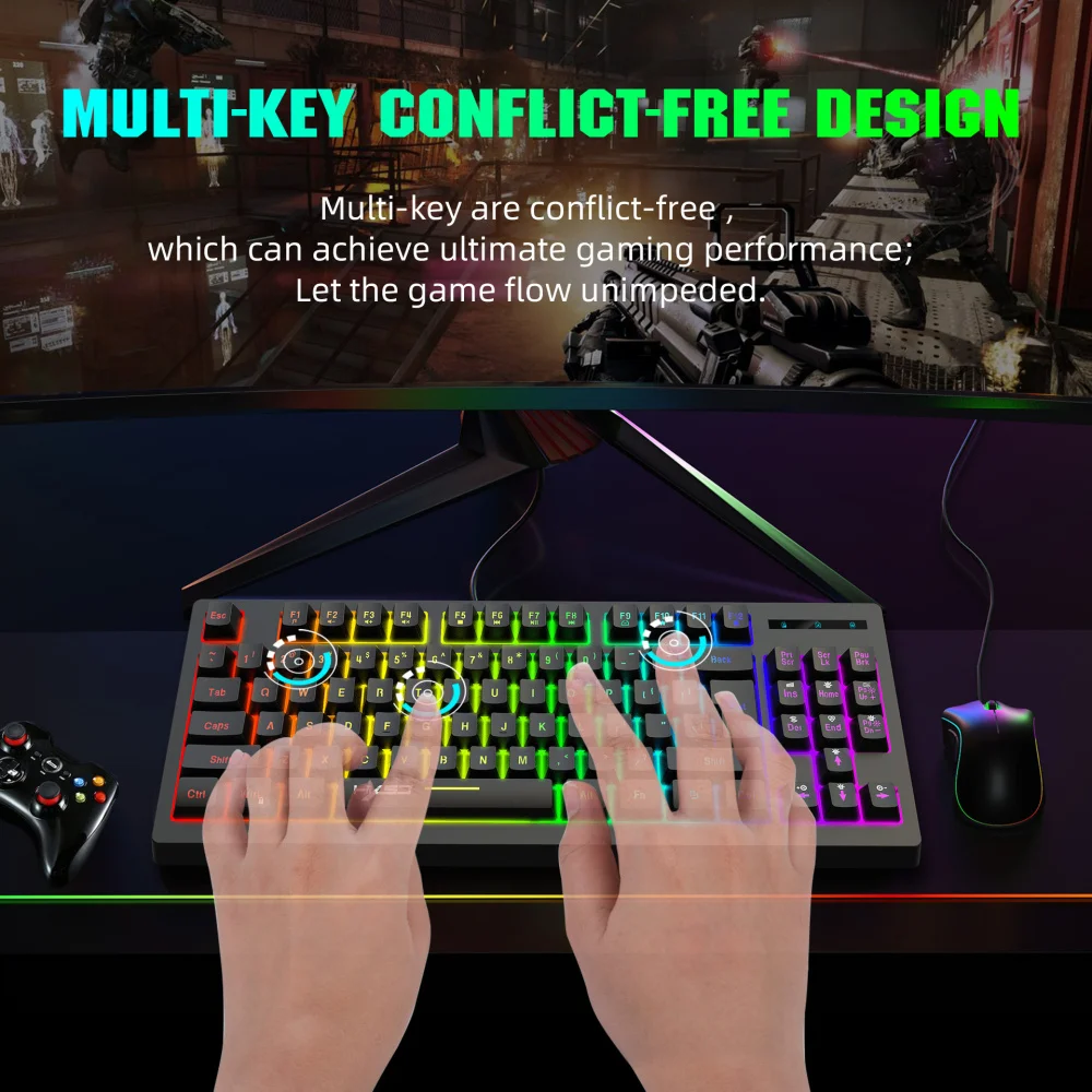 2 4G Беспроводная перезаряжаемая игровая клавиатура с RGB-подсветкой эргономичная