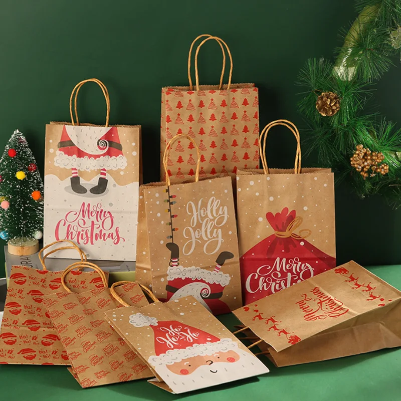

24pcs Gift Pakcaging Kraft Paper Bag Birthday Party Wedding Christmas New Year Child Favors Cookies Snack Xmas Navidad Decor