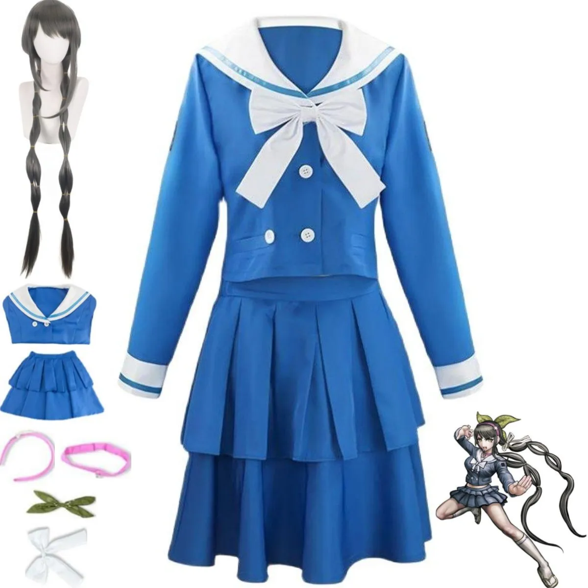 

Anime Game Danganronpa V3: Killing Harmony Chabashira Tenko Cosplay Costume Wig JK School Uniform Woman Sexy Party Sailor Suit