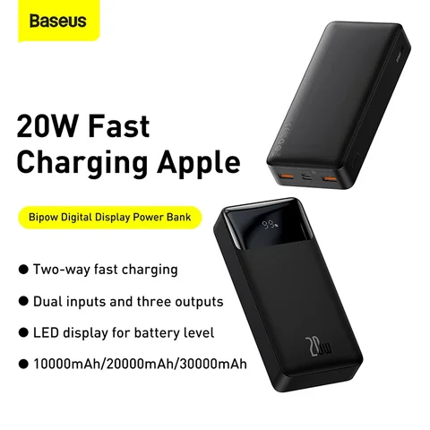 Baseus 30000 мАч Power Bank Портативное зарядное устройство Внешний аккумулятор Пакет быстрой зарядки Powerbank для POCO Xiaomi mi PoverBank