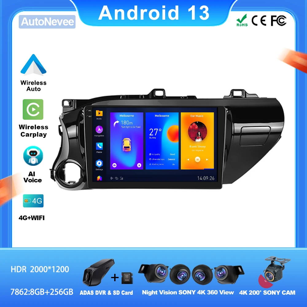 

Android для Toyota Hilux LHD Pick UP AN120 2015 - 2018 автомобильное радио Carplay стерео головное устройство мультимедийный плеер GPS навигация
