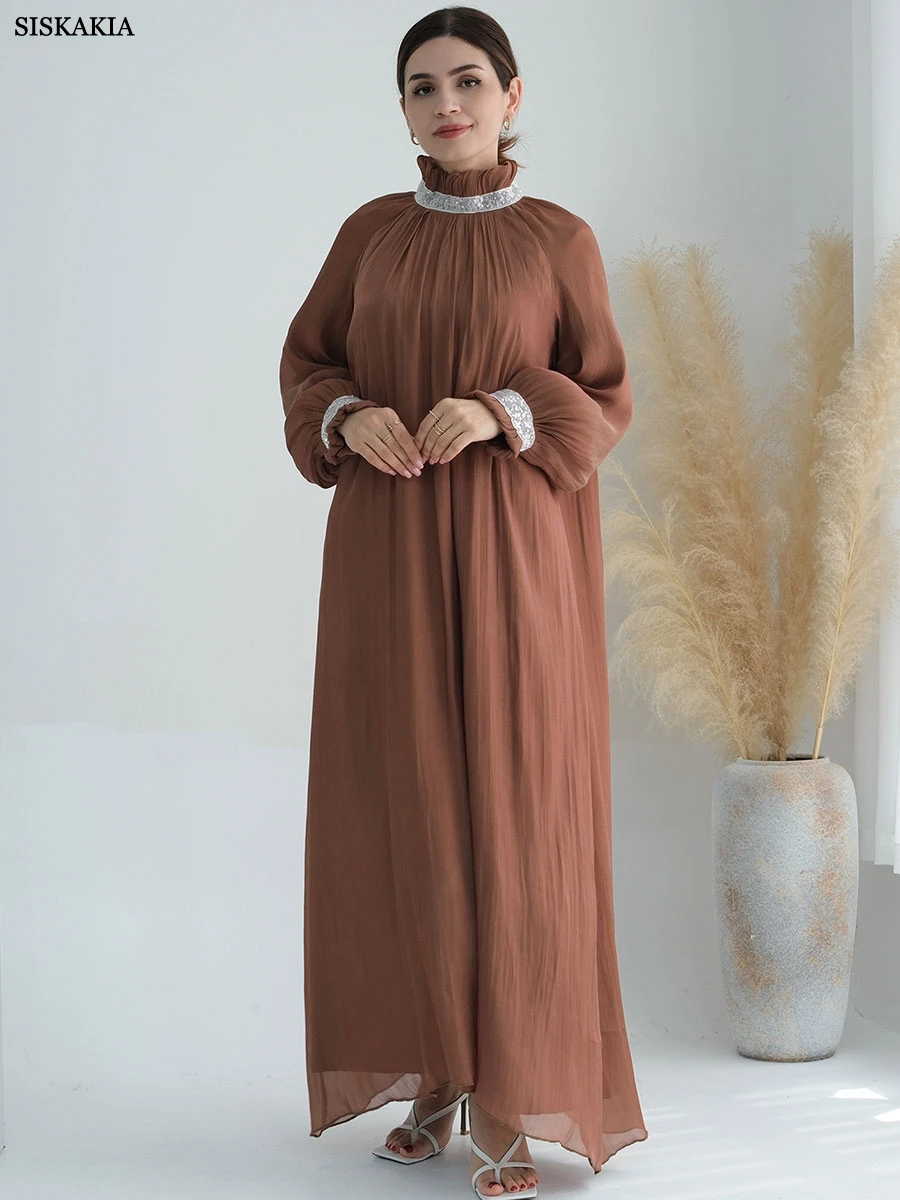 Модное Элегантное женское вечернее платье длинное с высоким воротником