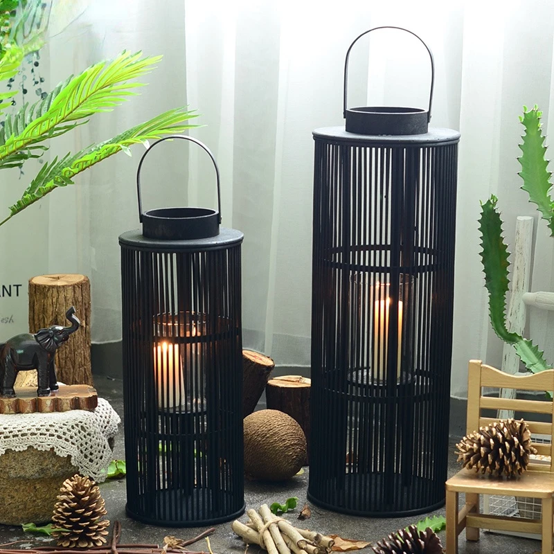 

Vintage Bamboo Candle Holder Luxury Design High Candlestick Bottle Home Accessories Modern Centro De Mesa Wedding Decoration