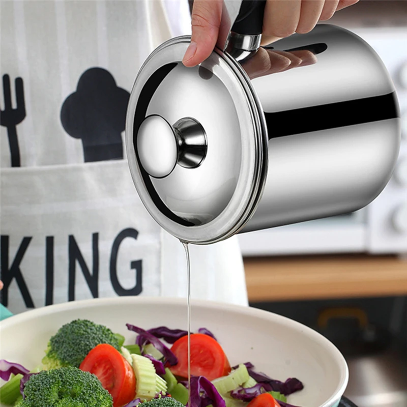 

1.3L Stainless Steel Household Oil Filter Pot Lard Strainer Tank Container Jug Large Capacity Storage Can Kitchen Cooking Tools