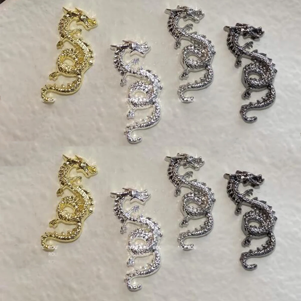 

10PCS Over-Size Dragons Nail Charms 14.5x30mm Gold Silver Metal Alloy Parts Punk Designer Art Decoration Press On Nail Supplies%