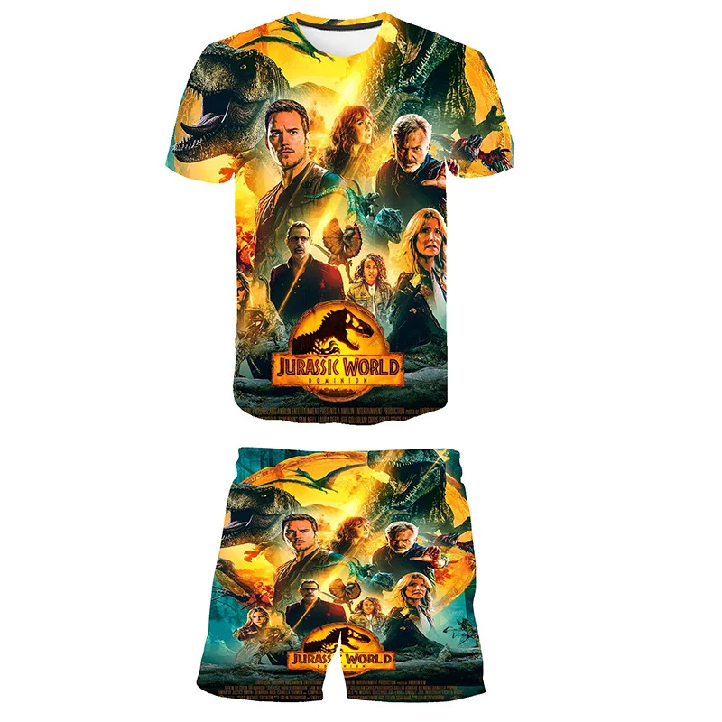 

2022 Cartoon Casual Jurassic World Dominion Sport Clothing Sets Boys Girls Short Sleeve T Shirts Short Pants Costumes 4-14 Years