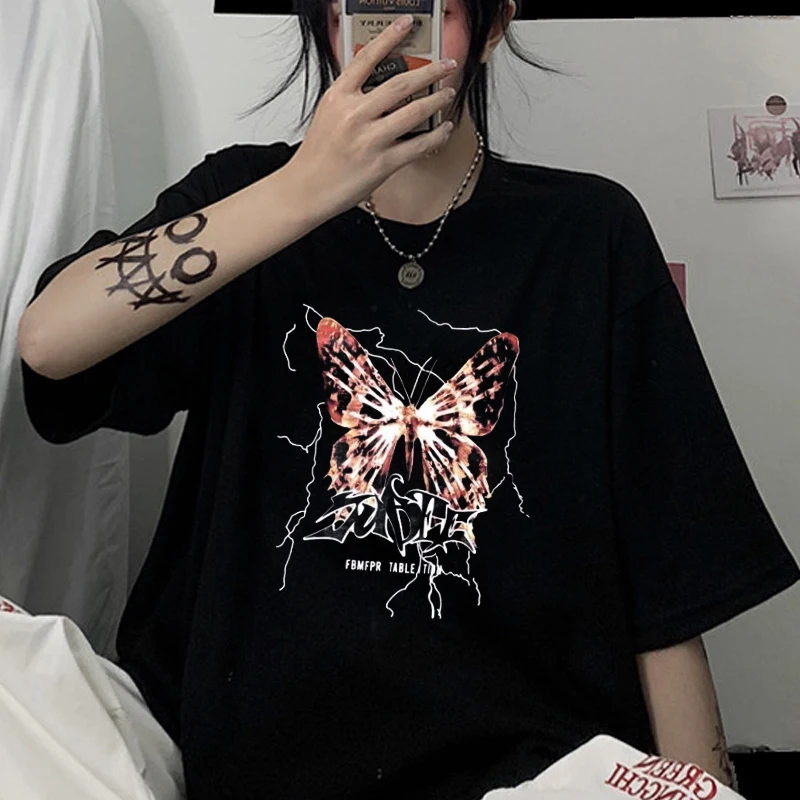 Футболка женская оверсайз в стиле хип-хоп уличная одежда с принтом молнии