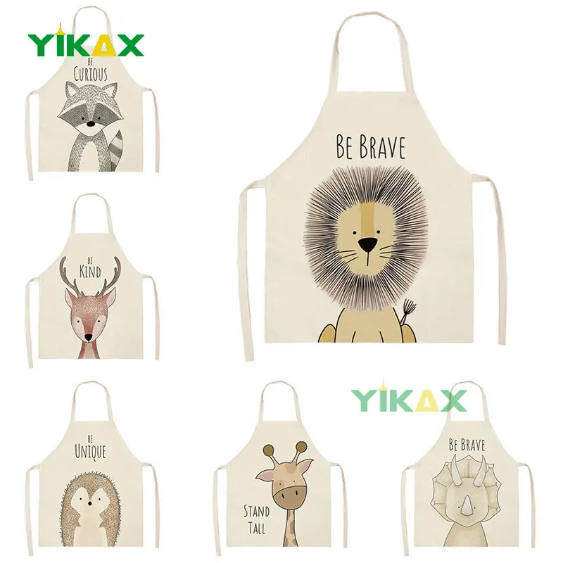 

Animal Apron Lion Elk Bear Fox Print Aprons for Kitchen Cooking Women Sleeveless Biking Bibs Pinafores Children Apron Home Bib