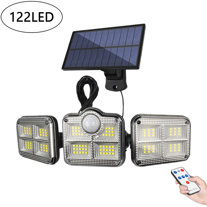 

333/122 LED Solar Lights Outdoor Wall Lamp with Adjustable Heads Security LED Flood Light IP65 Waterproof with 3 Working Modes
