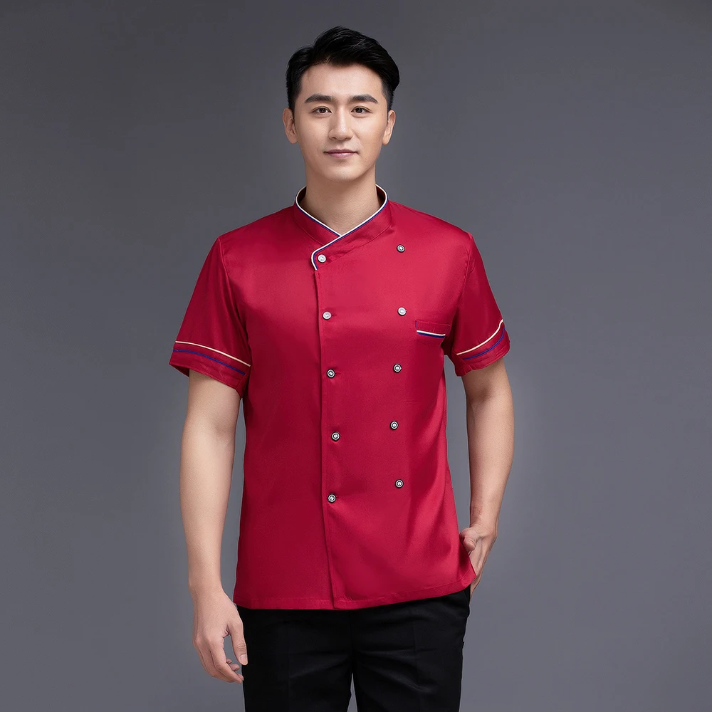 Unisex Kitchen Work Clothes Men Bakery Barber Workwear Short Sleeved Overalls Chef Jackets Wholesale Price Food Service Uniforms |