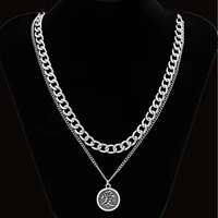 kunjoe silver color cuban chain love pendant casual retro collar necklaces hip hop necklaces for male women jewelry accessories