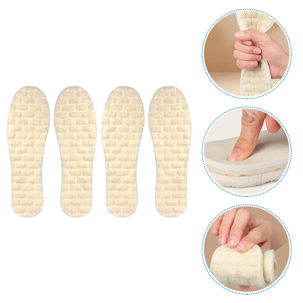 

2 Pairs Latex Wool Insole Warming Insoles Breathable Shoe Cushions High Elasticity Winter Inner Pads