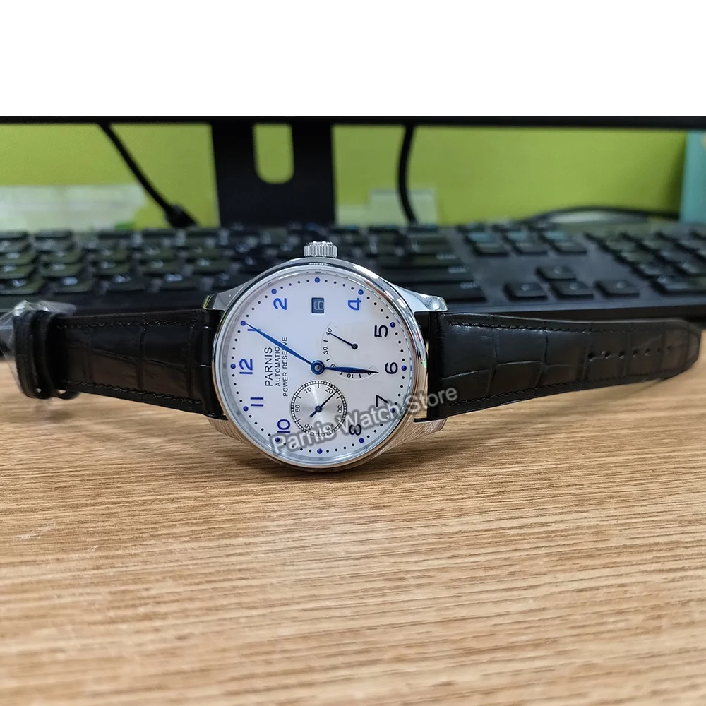 Механические наручные часы Parnis 43 мм с белым циферблатом