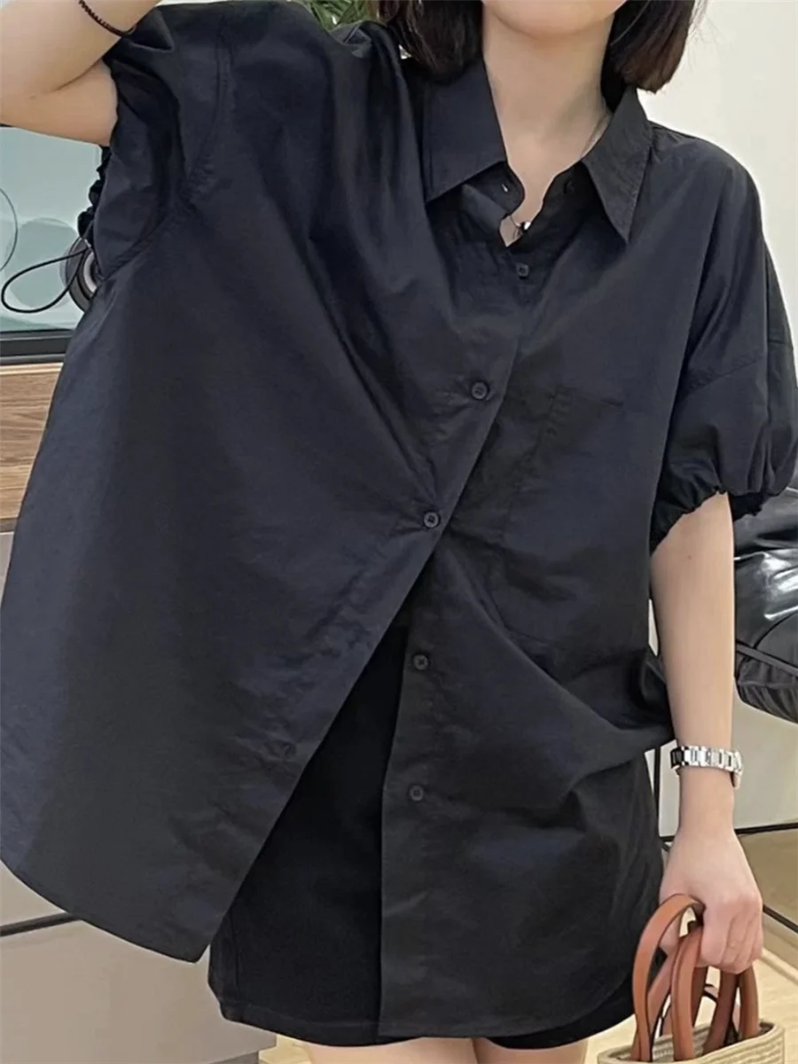 Женская свободная рубашка в Корейском стиле роскошная дизайнерская черная со