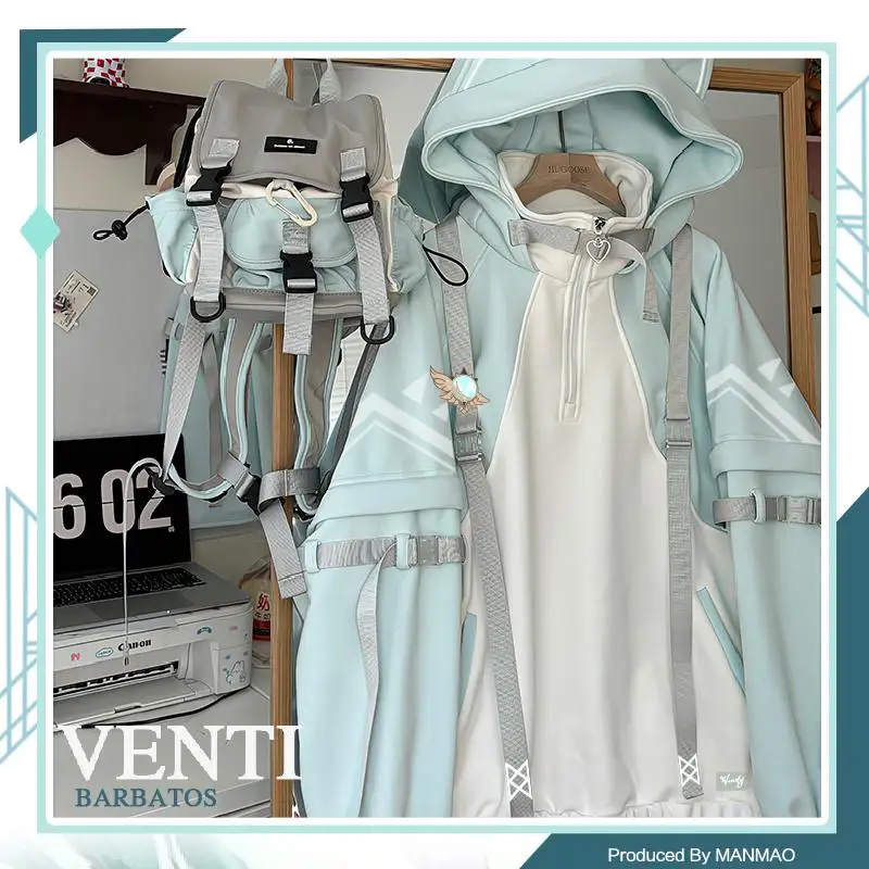 Аниме Genshin Impact Venti Attribute косплей толстовка с капюшоном героями мультфильмов