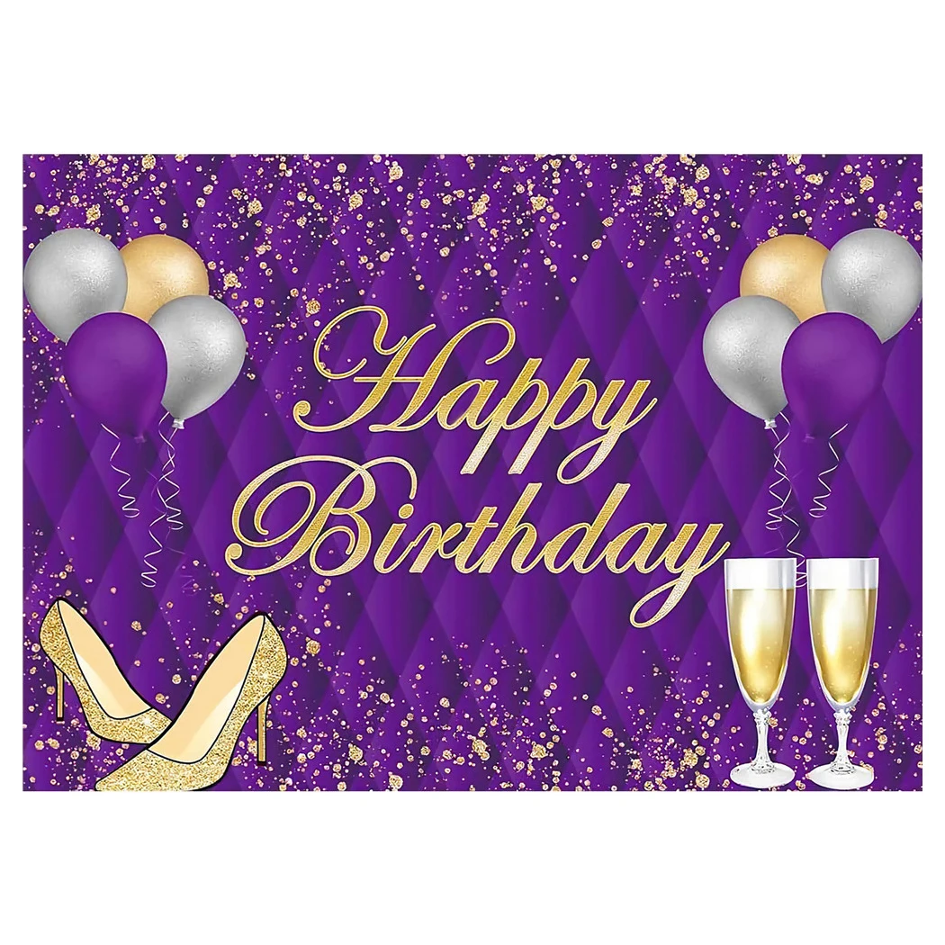

Customized Birthday Backdrop Purple Happy Birthday 40th 50th 60th Party Backdrop Background For Women Party Table Banner Decor