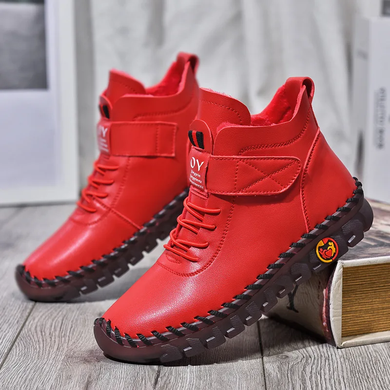 Orthopedic Ankle Boots Women's Spring Autumn Fur Shoes Lady Comfortable Plush Booties Woman Waterproof Leather Shoes Short Boots