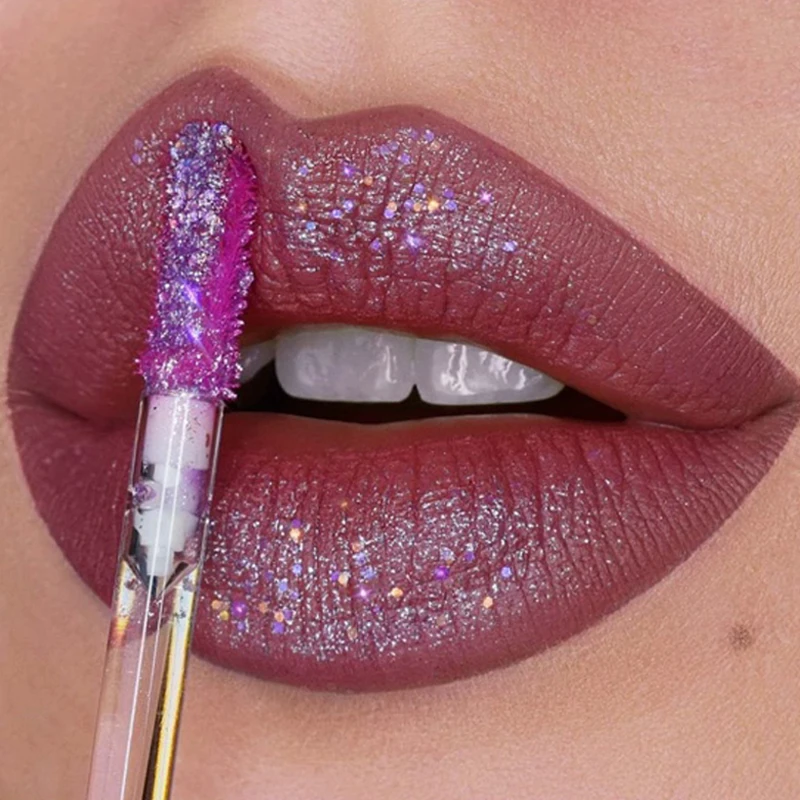 

Glitter Lip Gloss Waterproof Matte Diamond Liquid Lipstick Nude Pearl Rainbow Long Lasting Non-stick Cup Lipgloss Makeup 1PC