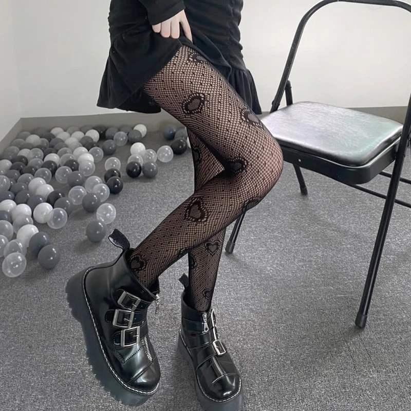 Ultrathin Hollowed Out Love Heart Fishnet Stockings Tights for Women Girls Fashion Japanese Style Lolita Sexy Elastic Pantyhoses