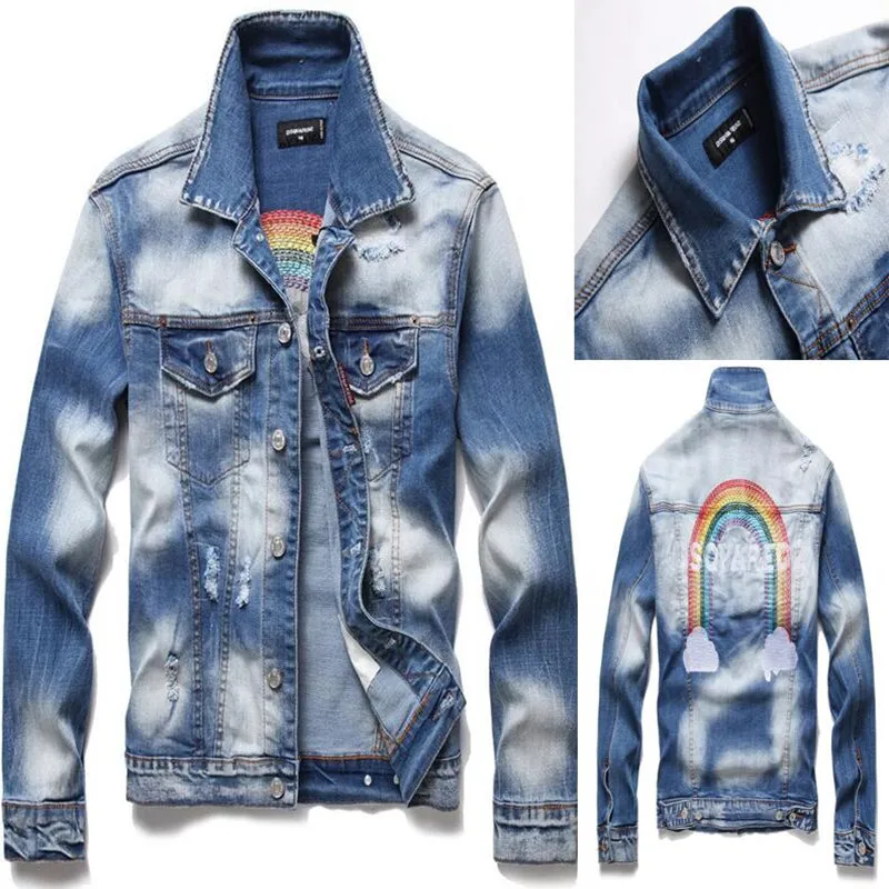 European and American Fashion Trend Men's Thin Denim Jacket Party Badge Jacket Long Sleeve Clothing