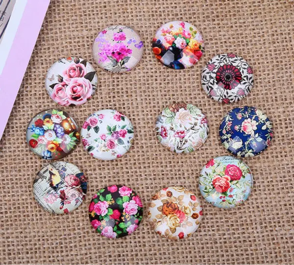 

12pcs 30mm Rural flowers restoring ancient Round Diy Handmade Photo Glass Cabochons & Glass Dome Cover Pendant Cameo Settings