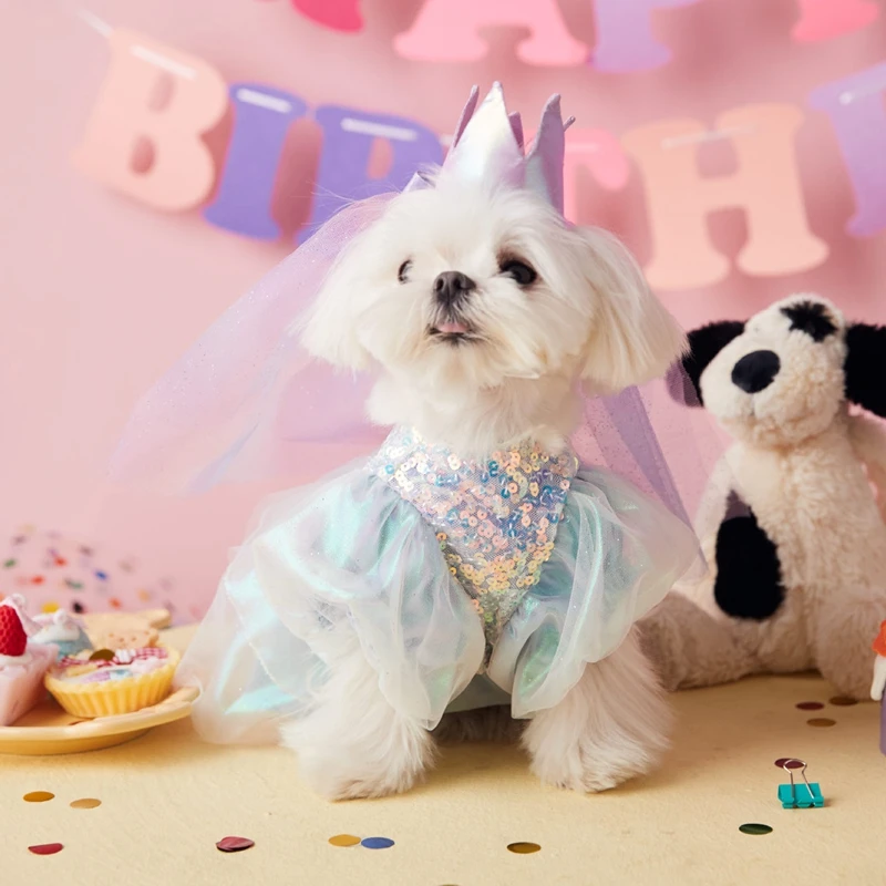 

Pet Dog Sequin Wedding Princess Dress Peach Skirt Apparel For Pets Princess Puppy Bling Bling Birthday Celebrate Dress Clothes