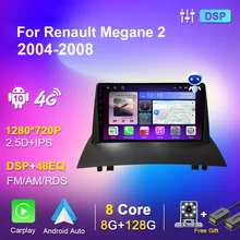 8G 128G for Renault Megane 2 2004-2008 2din Android Car Radio Stereo Navigation GPS Blu-ray Screen Autoradio 4G WIFI No 2 Din