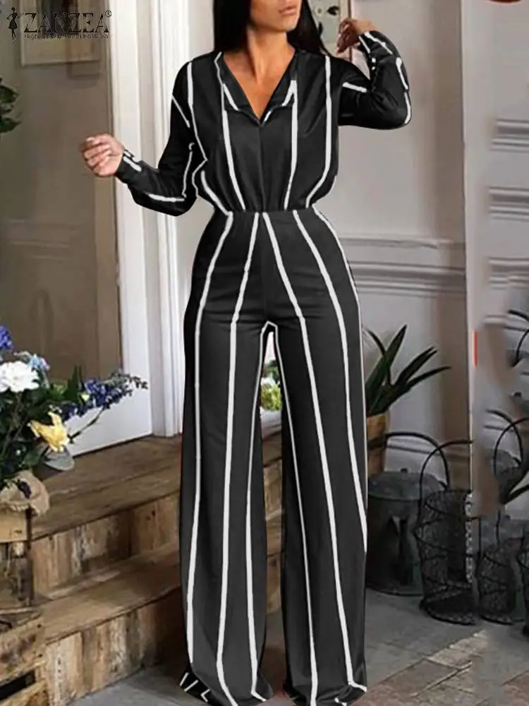 

ZANZEA Women Loose Wide Leg Pant Long Sleeve Blouse Fashion Casual Outfits Tracksuits Women Striped Printed Pants Sets Oversized
